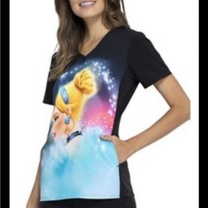 Tooniforms Disney Cinderella Dream Women's V-Neck Print Scrub Top NWOT size L